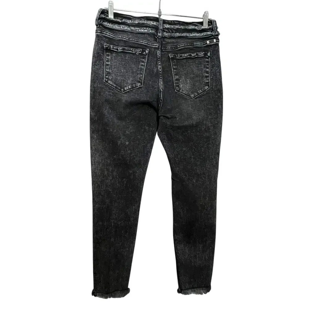 KanCan Skinny Jeans 11/29 Black Wash Women’s Raw Hem Soft Stretch Denim - Picture 2 of 11